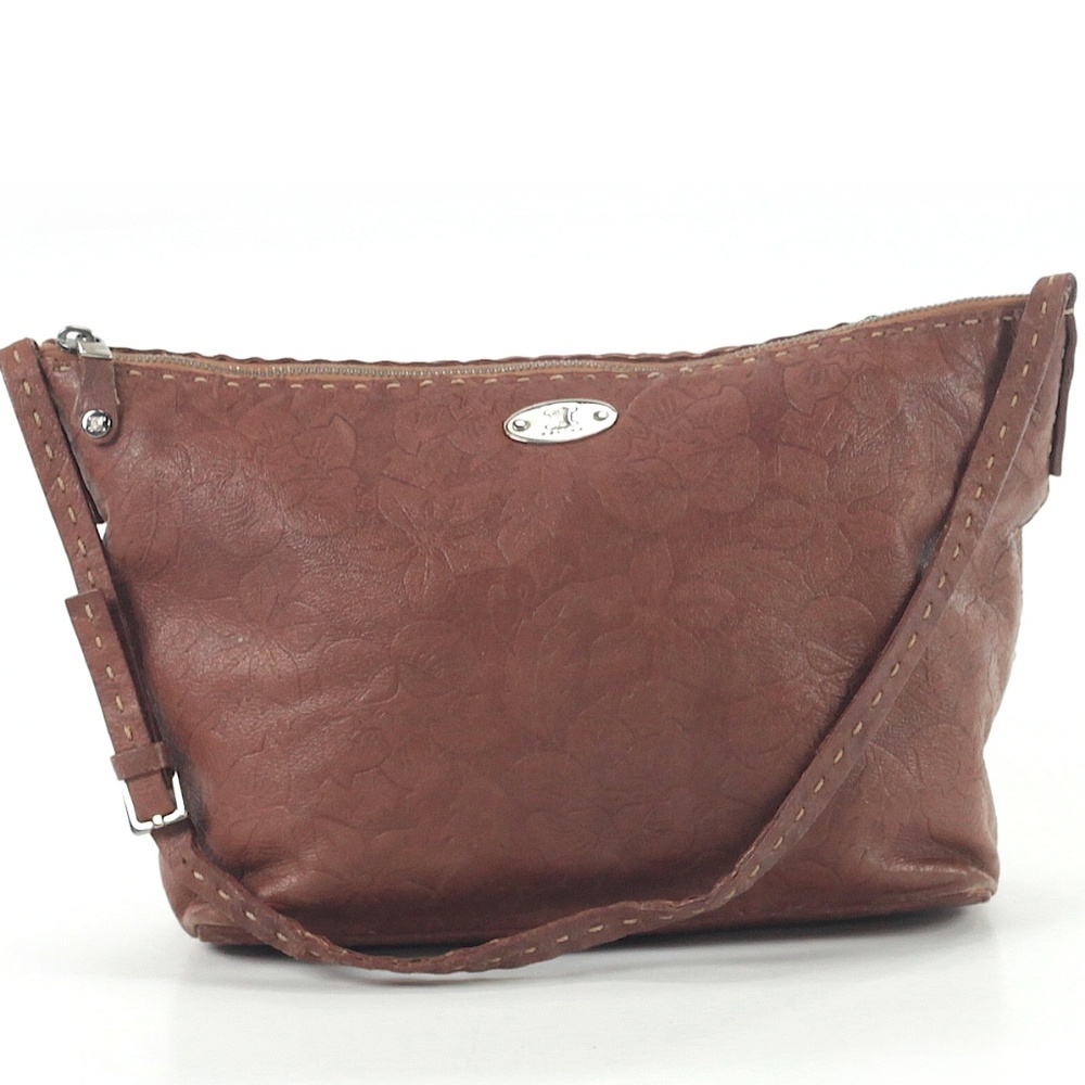 CÉLINE embossed  floral leather shoulder handbag
